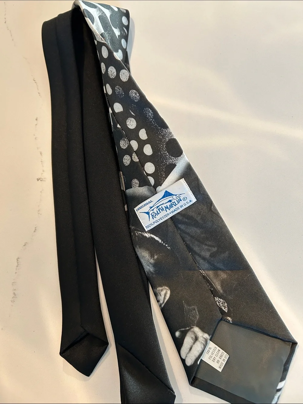Ralph Marlin Black and Gray Novelty Portrait Polyester Tie